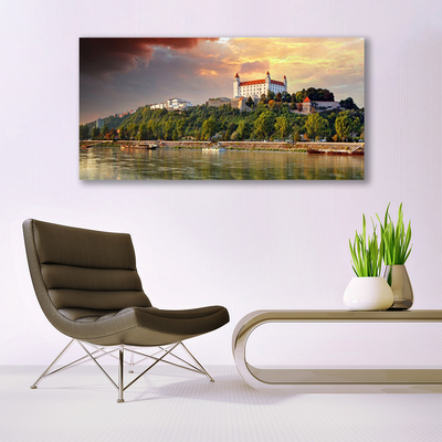 Photo sur toile Lac ville paysage blanc brun vert