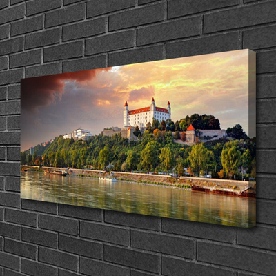 Photo sur toile Lac ville paysage blanc brun vert