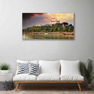 Photo sur toile Lac ville paysage blanc brun vert