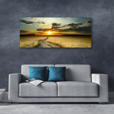 Photo sur toile Chemin prairie paysage gris jaune