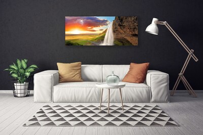 Photo sur toile Soleil chute d'eau paysage blanc jaune