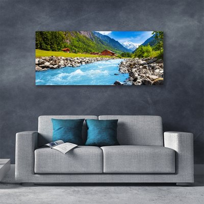Photo sur toile Montagnes pierres lac paysage vert gris bleu