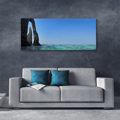 Photo sur toile Roche mer paysage gris bleu