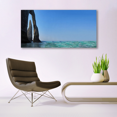 Photo sur toile Roche mer paysage gris bleu