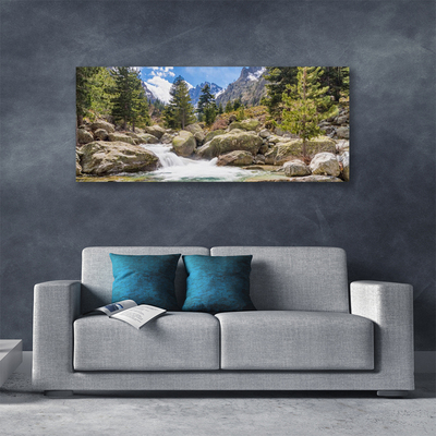 Photo sur toile Montagnes forêt lac nature gris brun vert blanc