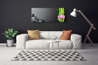 Photo sur toile Pierres fleurs bambou floral vert rose noir