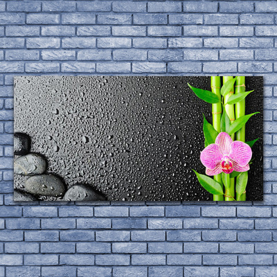 Photo sur toile Pierres fleurs bambou floral vert rose noir