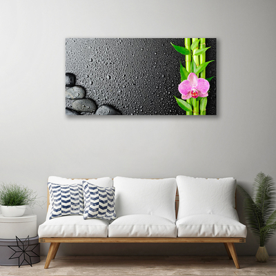 Photo sur toile Pierres fleurs bambou floral vert rose noir