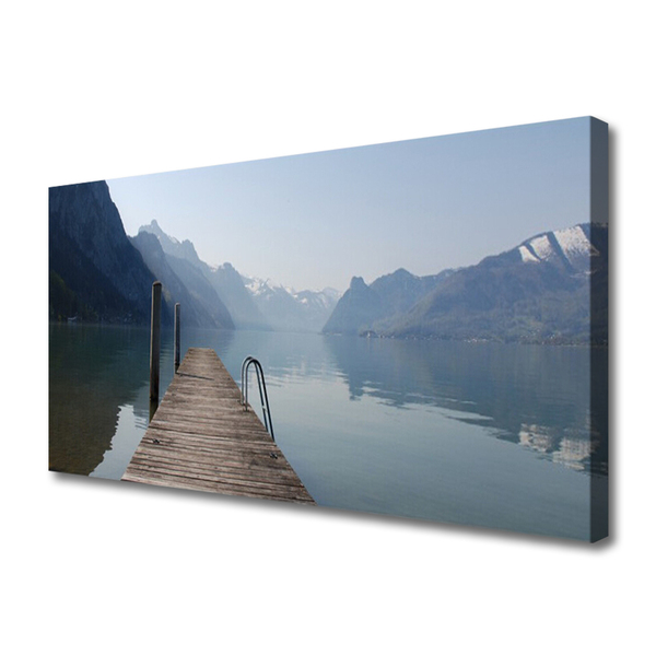 Photo sur toile Montagne lac pont architecture gris vert brun