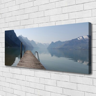 Photo sur toile Montagne lac pont architecture gris vert brun