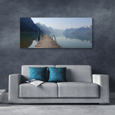 Photo sur toile Montagne lac pont architecture gris vert brun