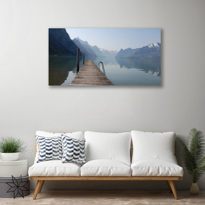 Photo sur toile Montagne lac pont architecture gris vert brun