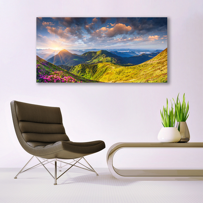 Photo sur toile Montagne prairie paysage jaune gris bleu vert