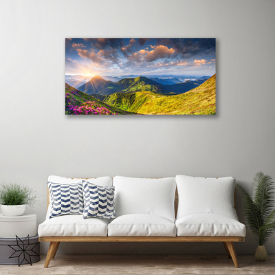 Photo sur toile Montagne prairie paysage jaune gris bleu vert