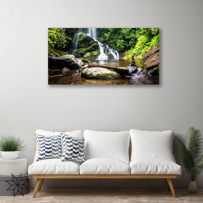 Photo sur toile Cascade forêt pierre nature brun vert blanc