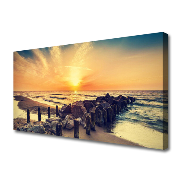 Photo sur toile Plage mer pierres paysage brun jaune gris