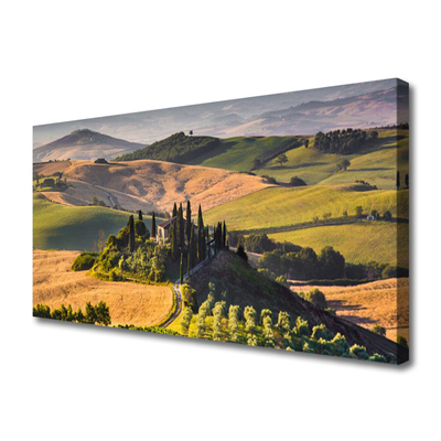 Photo sur toile Champ montagnes paysage vert brun