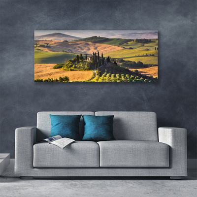 Photo sur toile Champ montagnes paysage vert brun