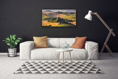 Photo sur toile Champ montagnes paysage vert brun