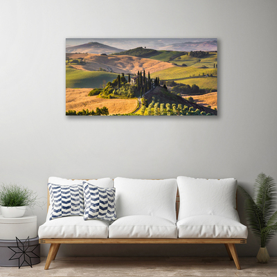 Photo sur toile Champ montagnes paysage vert brun