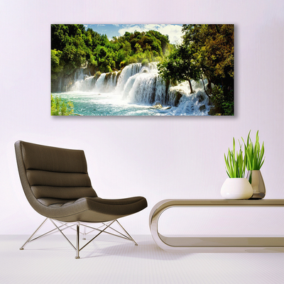 Photo sur toile Arbres cascade nature brun vert blanc bleu