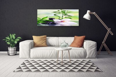 Photo sur toile Bambou pierres fleurs floral vert blanc noir