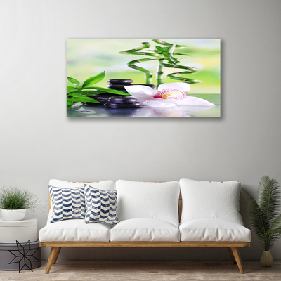 Photo sur toile Bambou pierres fleurs floral vert blanc noir