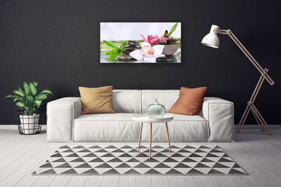 Photo sur toile Bambou pierres fleurs floral vert blanc gris