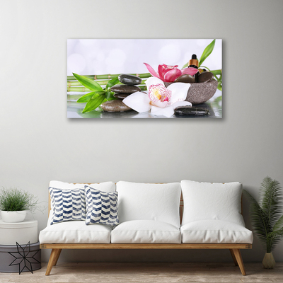 Photo sur toile Bambou pierres fleurs floral vert blanc gris