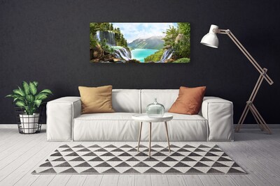 Photo sur toile Cascade montagne baie nature gris bleu vert brun