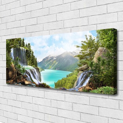 Photo sur toile Cascade montagne baie nature gris bleu vert brun