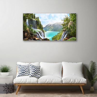 Photo sur toile Cascade montagne baie nature gris bleu vert brun