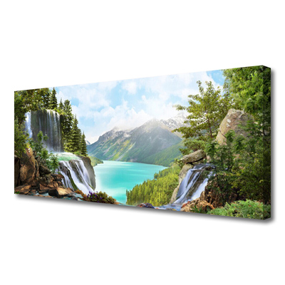 Photo sur toile Cascade montagne baie nature gris bleu vert brun