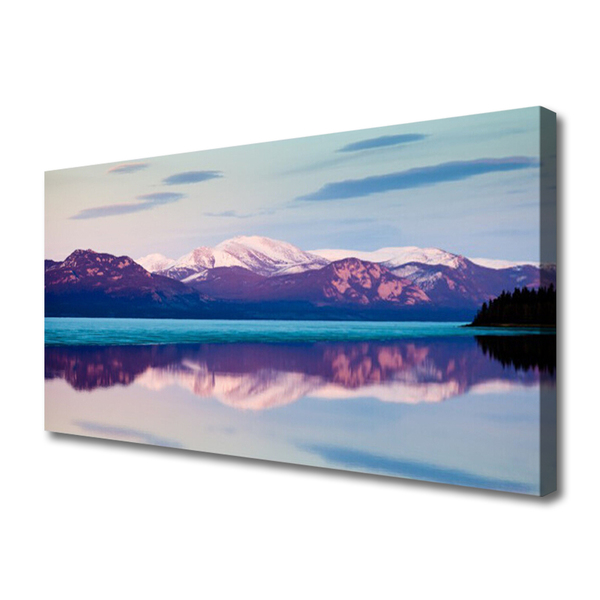 Photo sur toile Montagne lac paysage blanc brun bleu noir