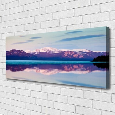 Photo sur toile Montagne lac paysage blanc brun bleu noir