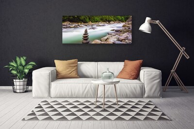 Photo sur toile Forêt pierres lac paysage vert blanc gris brun