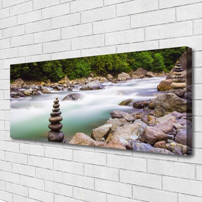 Photo sur toile Forêt pierres lac paysage vert blanc gris brun