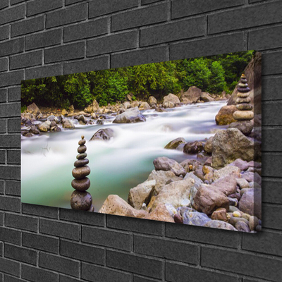 Photo sur toile Forêt pierres lac paysage vert blanc gris brun