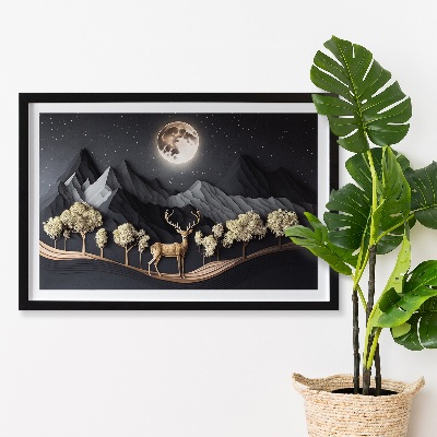 Tableau mousse Cerf pendant la pleine lune