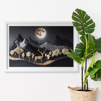 Tableau mousse Cerf pendant la pleine lune