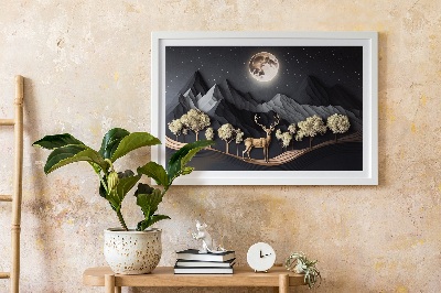 Tableau mousse Cerf pendant la pleine lune