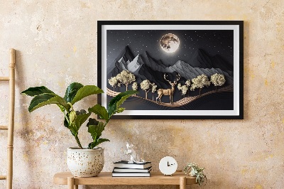 Tableau mousse Cerf pendant la pleine lune