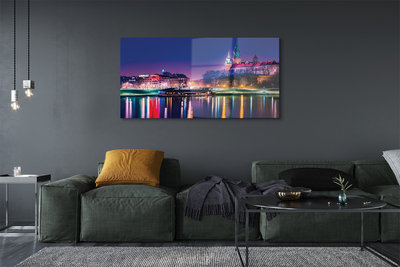 Tableaux sur verre Cracovie river city nuit