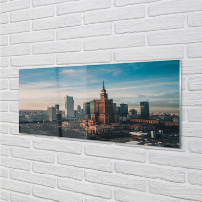 Tableaux sur verre Panorama du lever du soleil gratte-ciel de varsovie