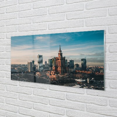 Tableaux sur verre Panorama du lever du soleil gratte-ciel de varsovie