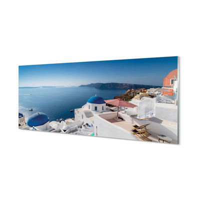 Tableaux sur verre Panorama de la mer grèce des bâtiments