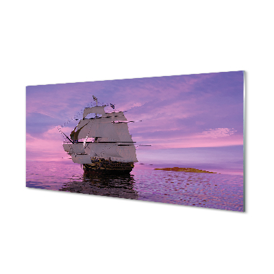Tableaux sur verre Mer navire ciel violet