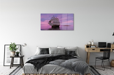 Tableaux sur verre Mer navire ciel violet