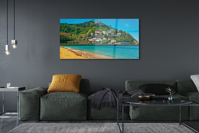 Tableaux sur verre Ville de montagne espagne plage