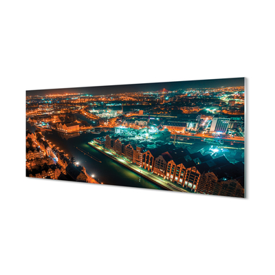Tableaux sur verre Panorama de nuit gdańsk rivière